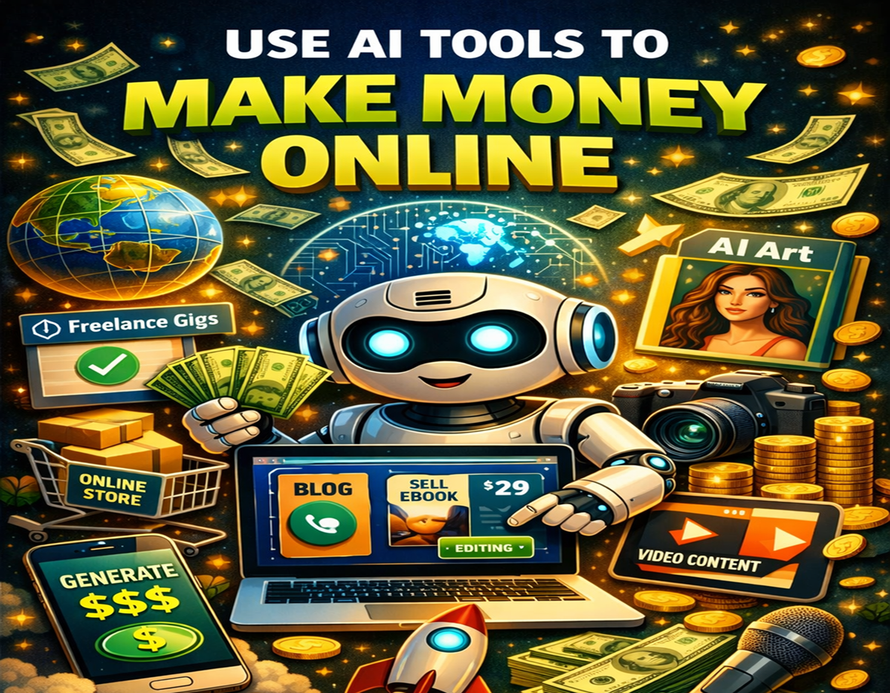earn money online with AI AI side hustle ideas make passive income using AI best AI tools for beginners online income with artificial intelligence How to make money with ChatGPT AI freelancing for beginners faceless YouTube channel with AI sell digital products made by AI AI affiliate marketing tips generate income with AI writing tools low-cost AI business ideas work from home using AI Jasper AI for bloggers Canva AI for Etsy sellers ElevenLabs voiceover money Midjourney stock images ChatGPT prompts for freelancers make money online with no experience AI money-making methods 2026 passive income for students using AI side income with free AI tools